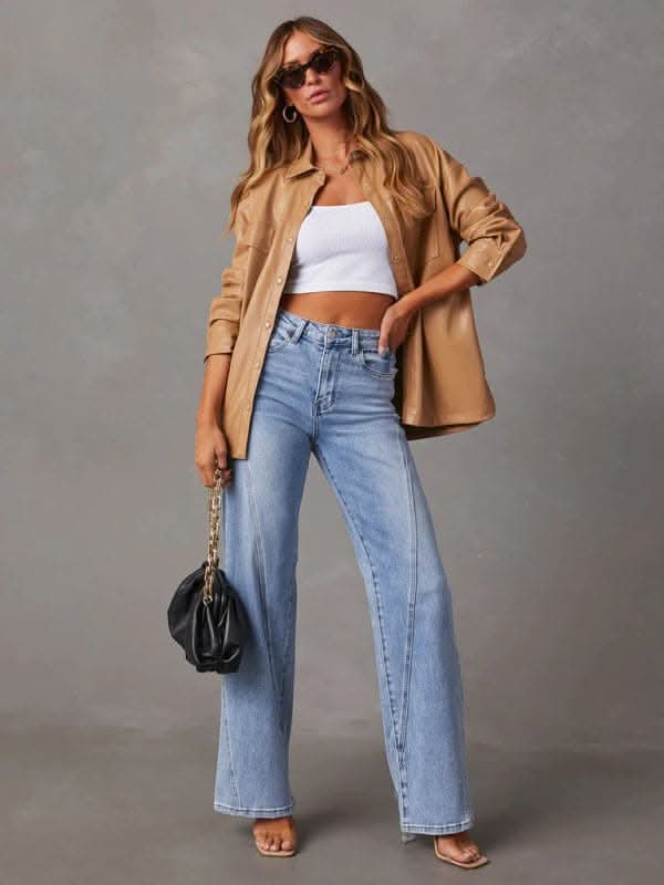 Stylish Wide-Leg Spliced Jeans - Love Salve 