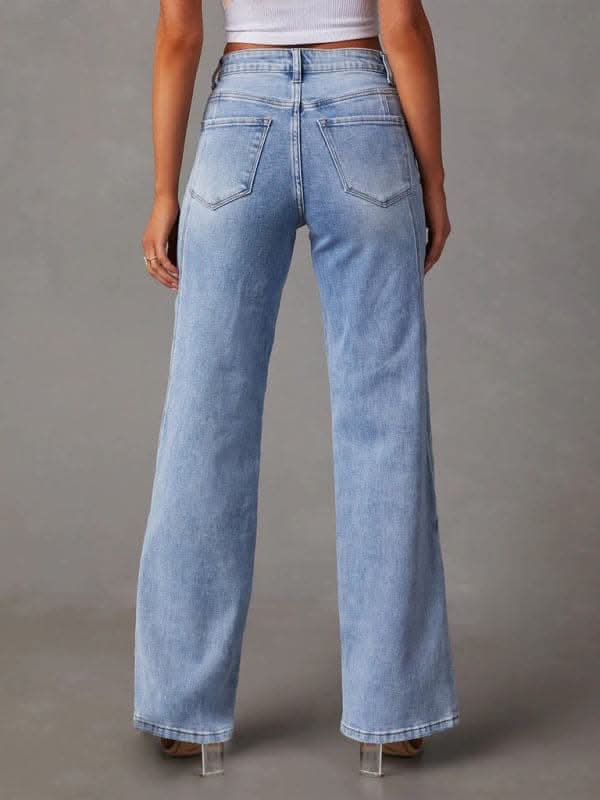 Stylish Wide-Leg Spliced Jeans - Love Salve 
