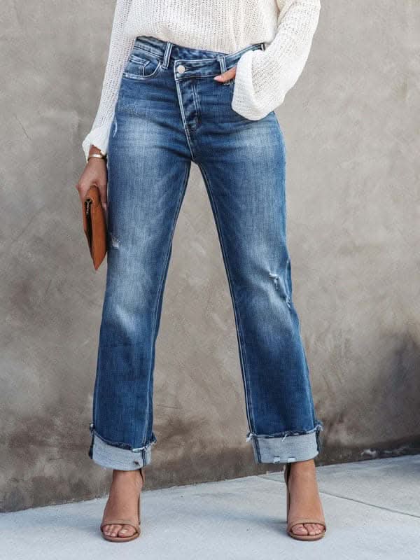 Womens high-waist denim drawstring pants - Love Salve 
