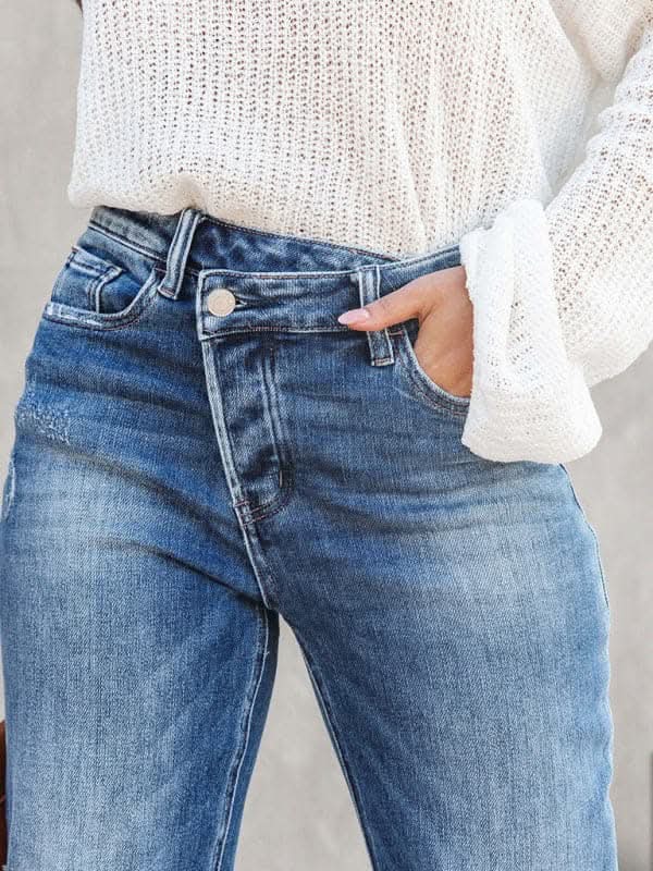 Womens high-waist denim drawstring pants - Love Salve 