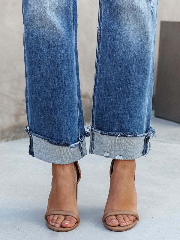 Womens high-waist denim drawstring pants - Love Salve 