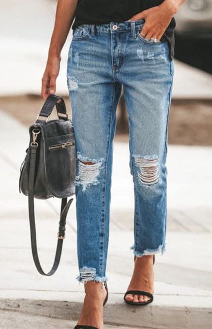 Chic women's ripped jeans in stylish design - Love Salve 