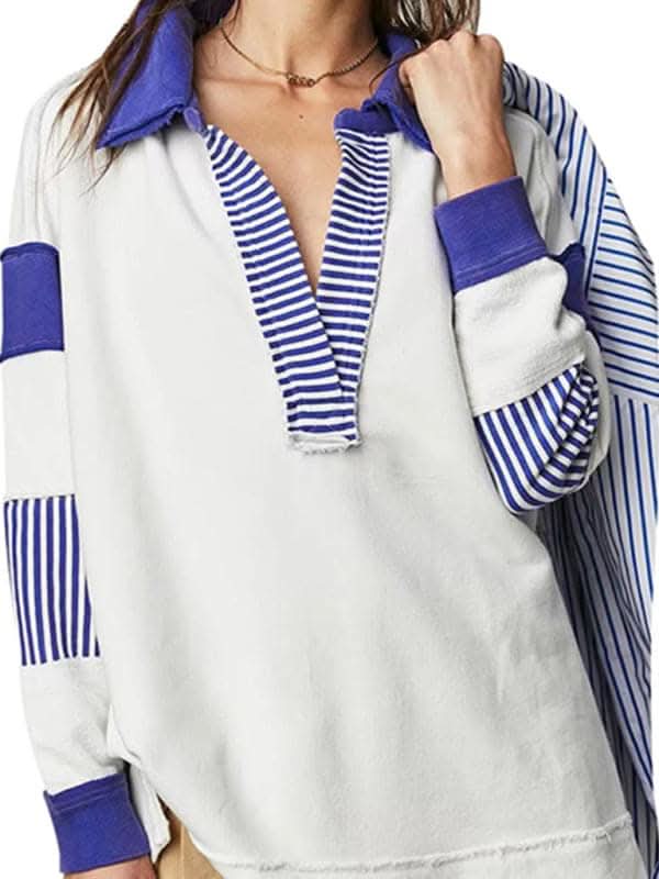 Cozy women's v-neck patchwork top - Love Salve 