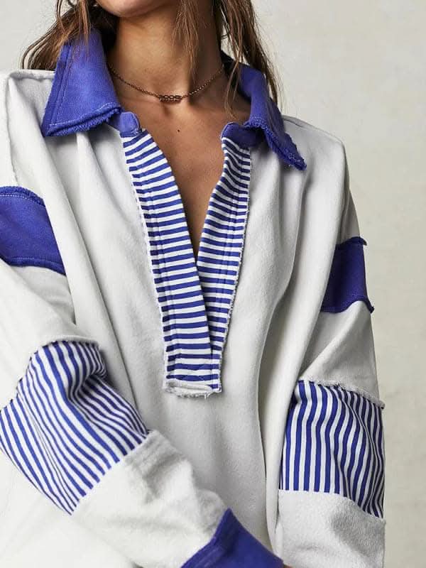 Cozy women's v-neck patchwork top - Love Salve 