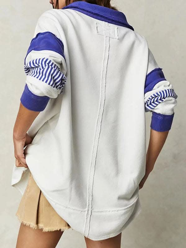 Cozy women's v-neck patchwork top - Love Salve 