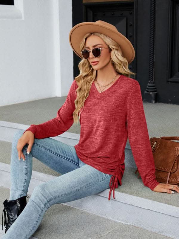 V-neck smocked long sleeve top - Love Salve 