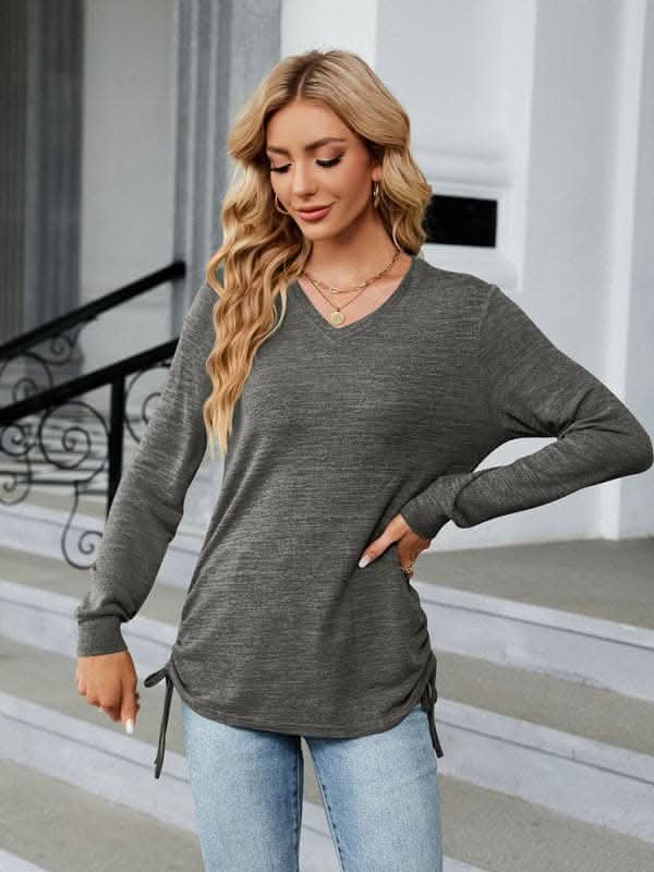 V-neck smocked long sleeve top - Love Salve 