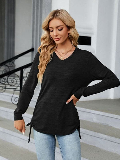 V-neck smocked long sleeve top - Love Salve 