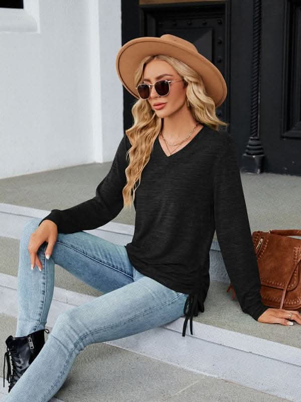 V-neck smocked long sleeve top - Love Salve 