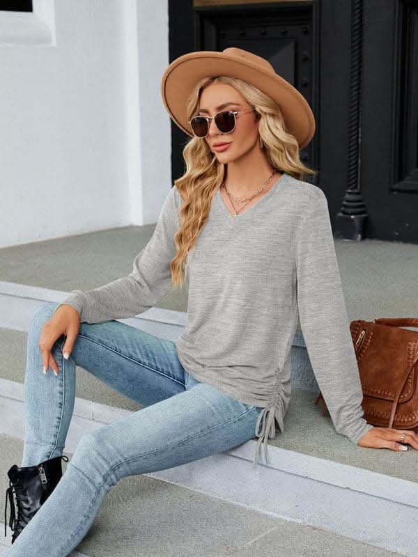 V-neck smocked long sleeve top - Love Salve 