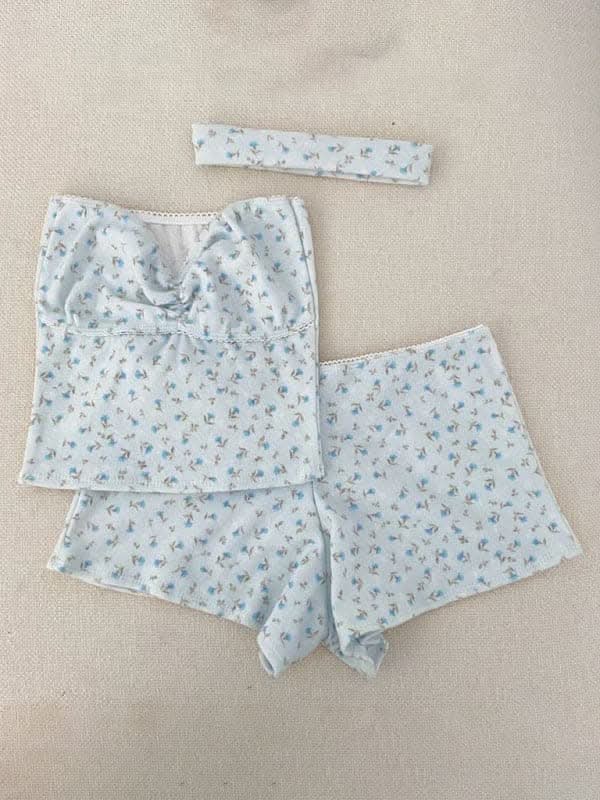 Floral stretch tube top & lace shorts set - Love Salve 