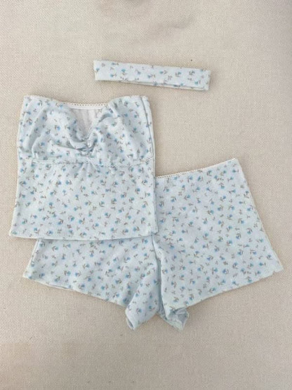 Floral stretch tube top & lace shorts set - Love Salve 