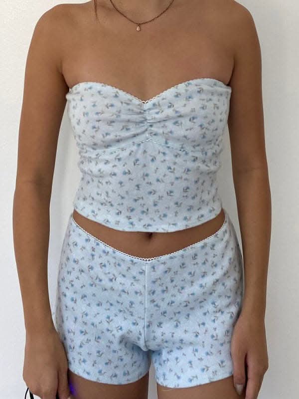 Floral stretch tube top & lace shorts set - Love Salve 