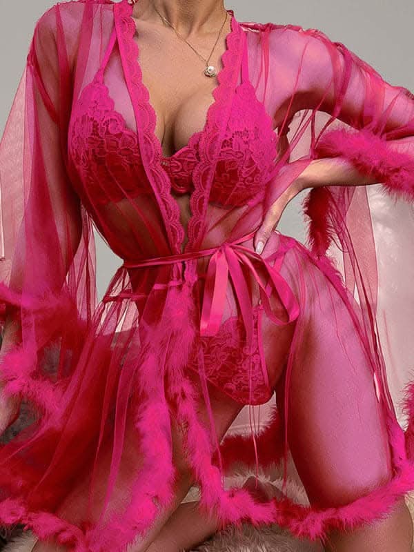 Seductive mesh feather nightgown - Love Salve 