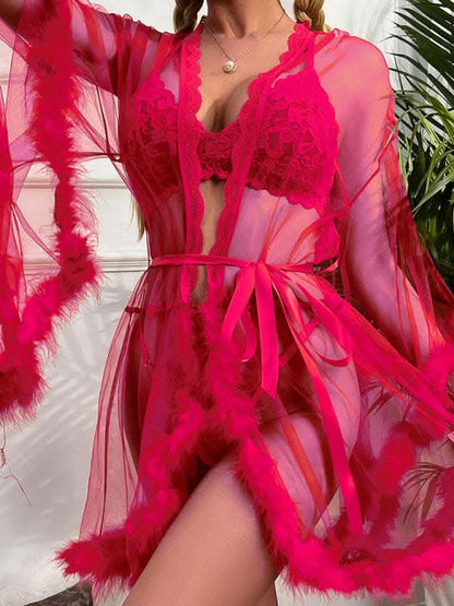 Seductive mesh feather nightgown - Love Salve 