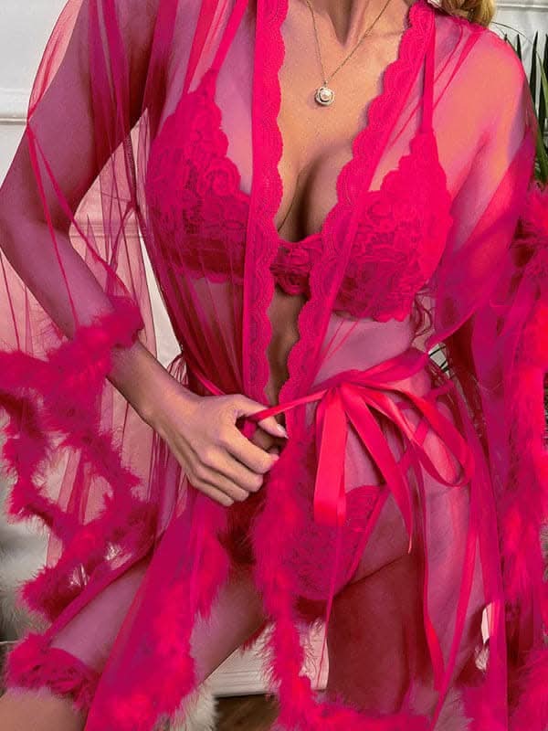 Seductive mesh feather nightgown - Love Salve 