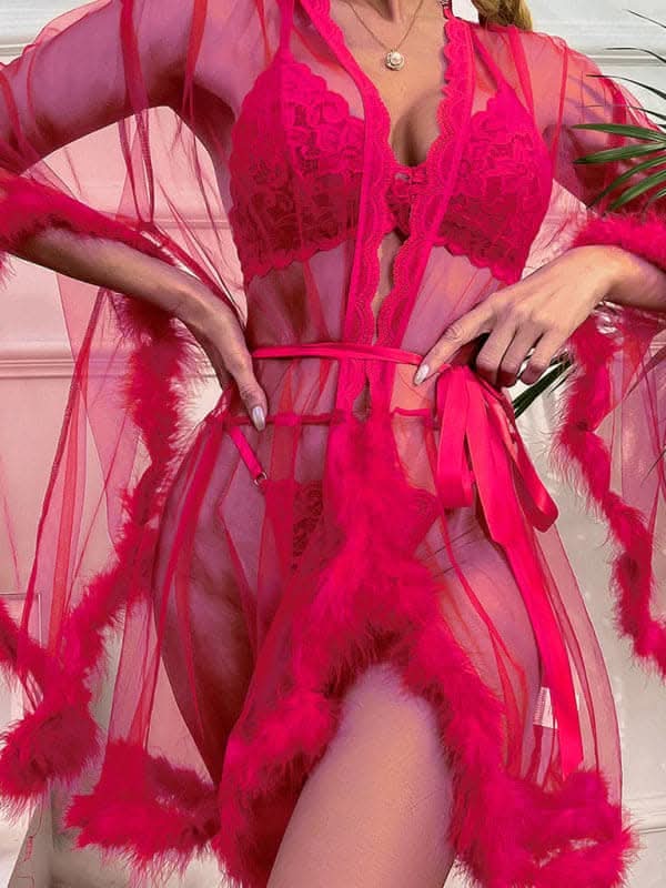 Seductive mesh feather nightgown - Love Salve 
