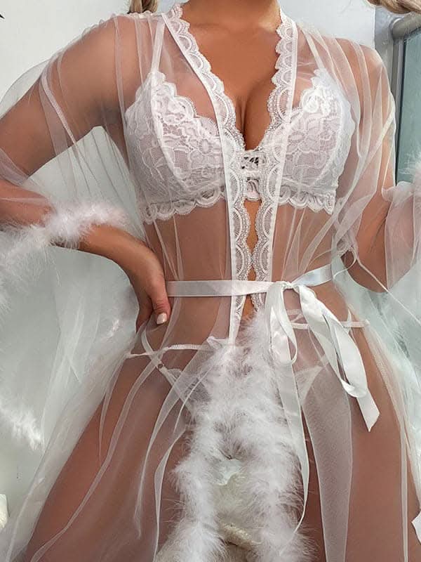 Seductive mesh feather nightgown - Love Salve 