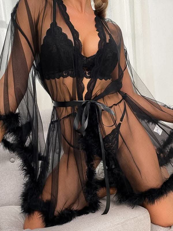 Seductive mesh feather nightgown - Love Salve 