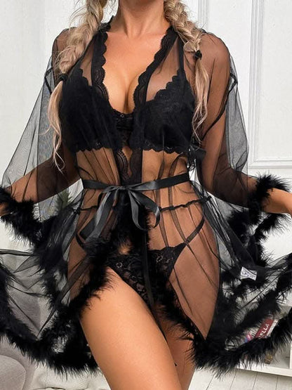 Seductive mesh feather nightgown - Love Salve 