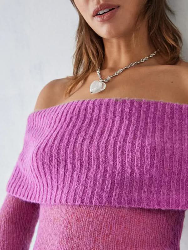 Women's Solid Knit Polyester Sweater with Slight Elasticity - Love Salve 