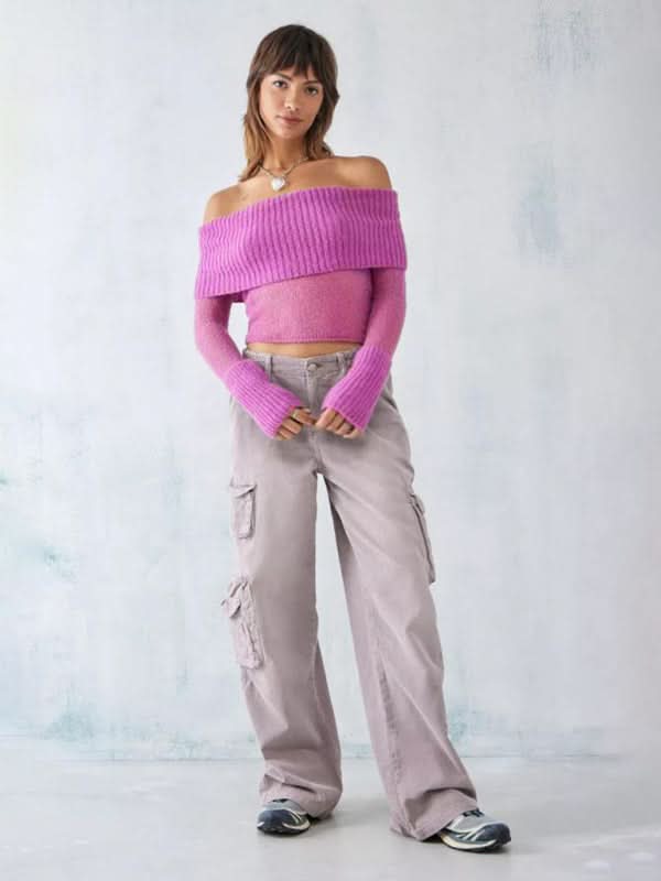Women's Solid Knit Polyester Sweater with Slight Elasticity - Love Salve 