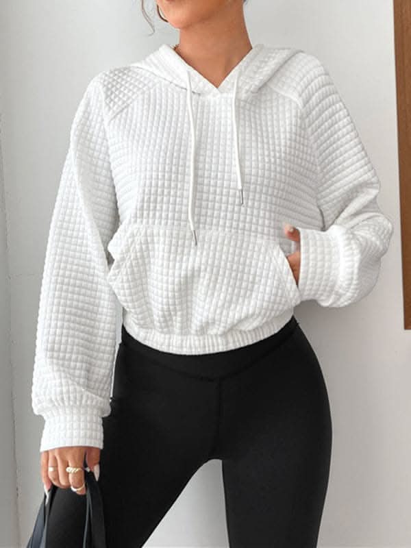 Hooded waffle sweatshirt with patchwork design - Love Salve 