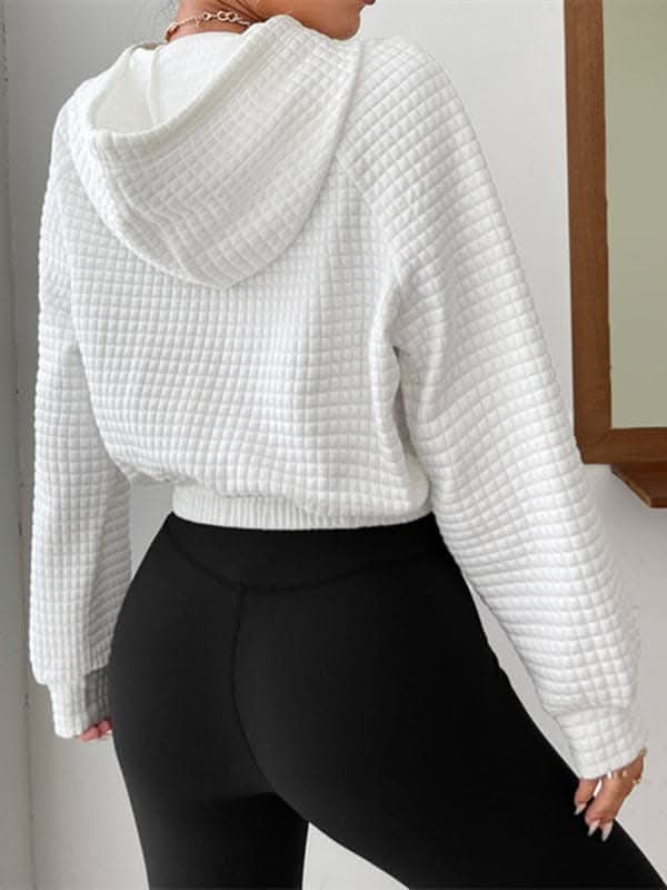 Hooded waffle sweatshirt with patchwork design - Love Salve 