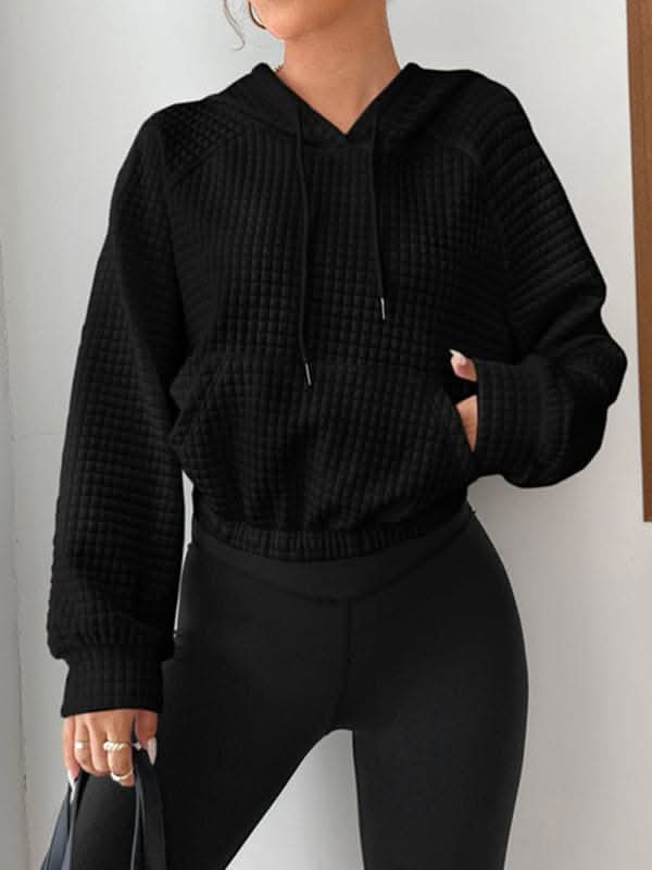 Hooded waffle sweatshirt with patchwork design - Love Salve 