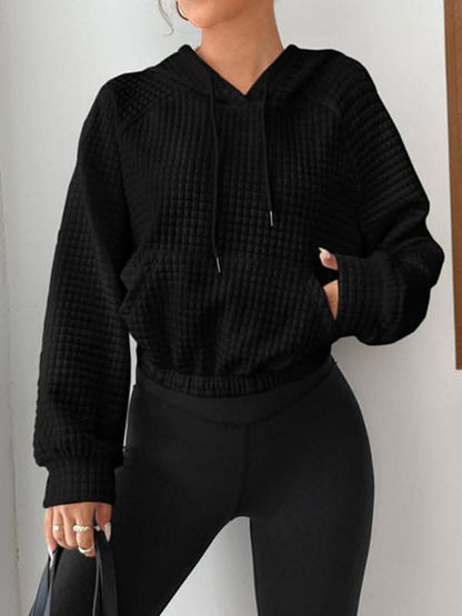 Hooded waffle sweatshirt with patchwork design - Love Salve 