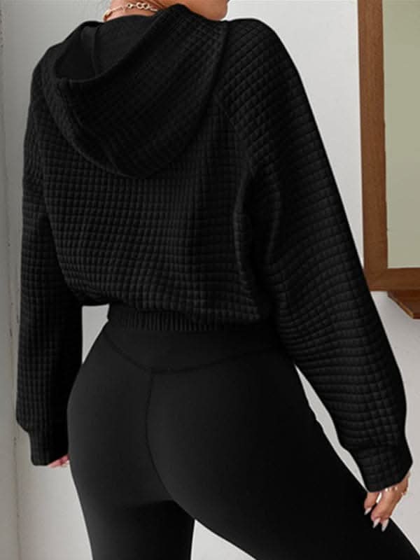 Hooded waffle sweatshirt with patchwork design - Love Salve 