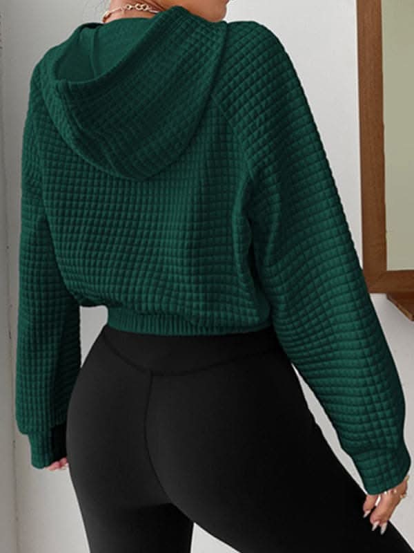 Hooded waffle sweatshirt with patchwork design - Love Salve 