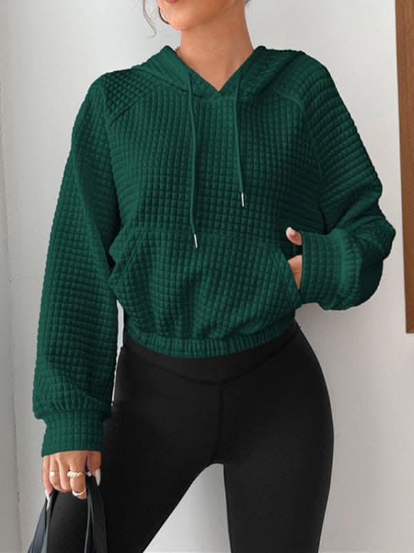 Hooded waffle sweatshirt with patchwork design - Love Salve 