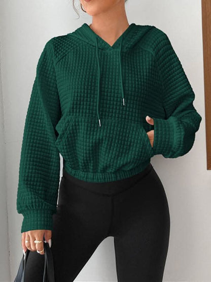 Hooded waffle sweatshirt with patchwork design - Love Salve 