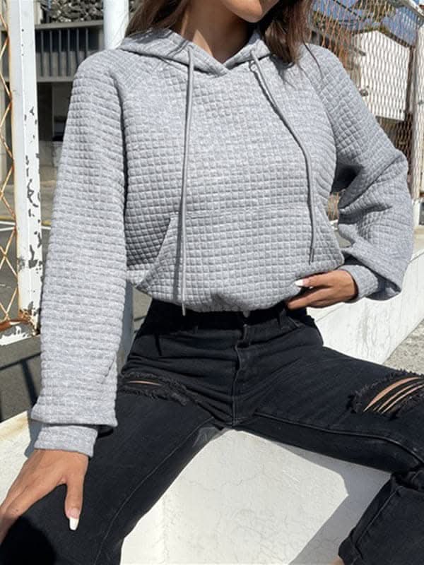 Hooded waffle sweatshirt with patchwork design - Love Salve 