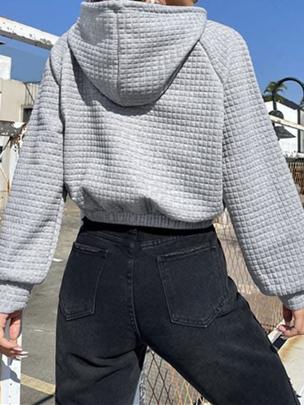 Hooded waffle sweatshirt with patchwork design - Love Salve 