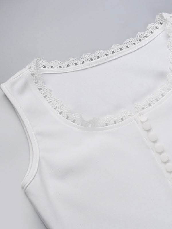Lace-up square collar vest - solid color top - Love Salve 