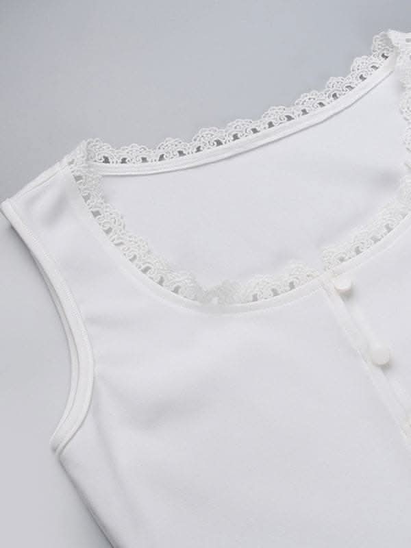 Lace-up square collar vest - solid color top - Love Salve 