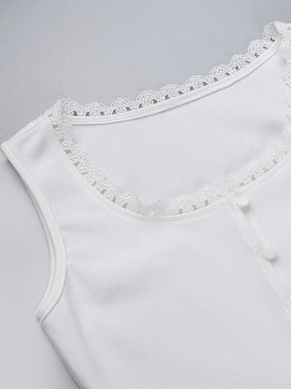 Lace-up square collar vest - solid color top - Love Salve 