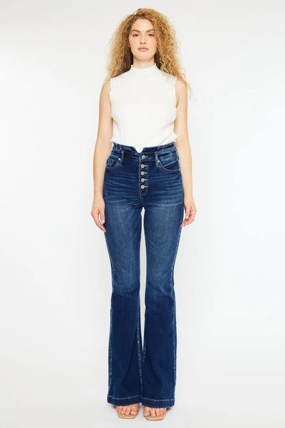 Kancan Button Fly High Rise Flare Jeans for Chic Style - Love Salve 
