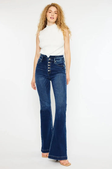 Kancan Button Fly High Rise Flare Jeans for Chic Style - Love Salve 