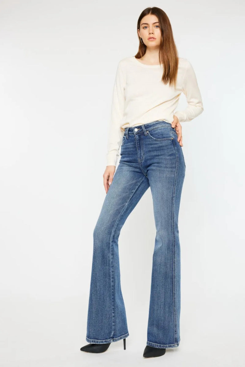 Kancan Cat's Whiskers High Waist Flare Jeans for Women - Love Salve 