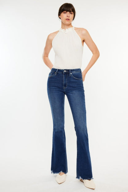 Kancan Cat's Whiskers Raw Hem Flare Jeans for Women - Love Salve 