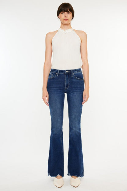 Kancan Cat's Whiskers Raw Hem Flare Jeans for Women - Love Salve 
