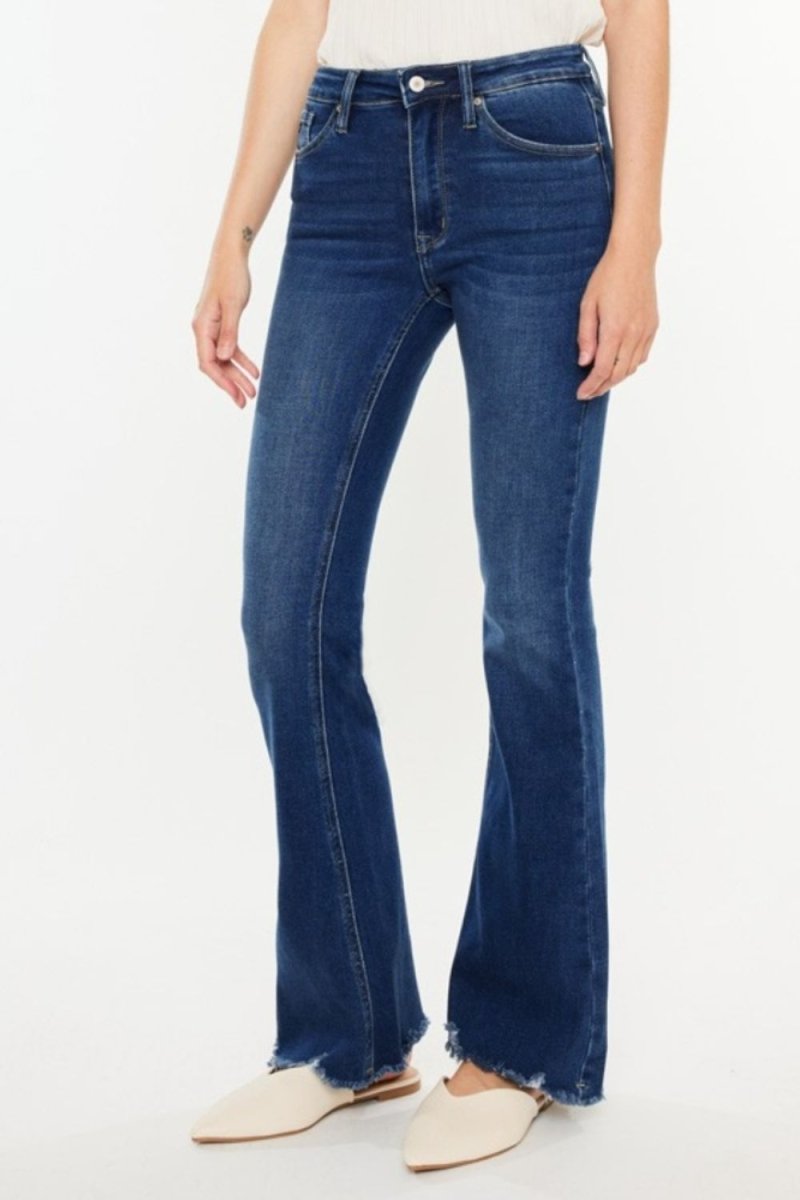 Kancan Cat's Whiskers Raw Hem Flare Jeans for Women - Love Salve 