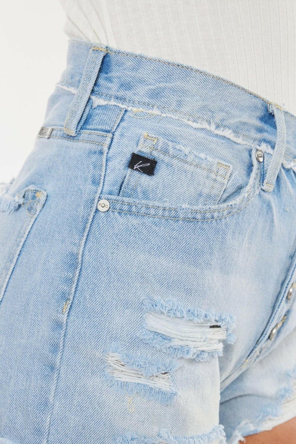 Kancan Distressed Button Fly Denim Shorts - Love Salve