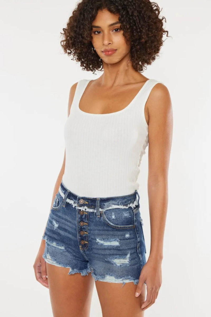 Kancan Distressed Button Fly Denim Shorts for Summer Style - Love Salve 