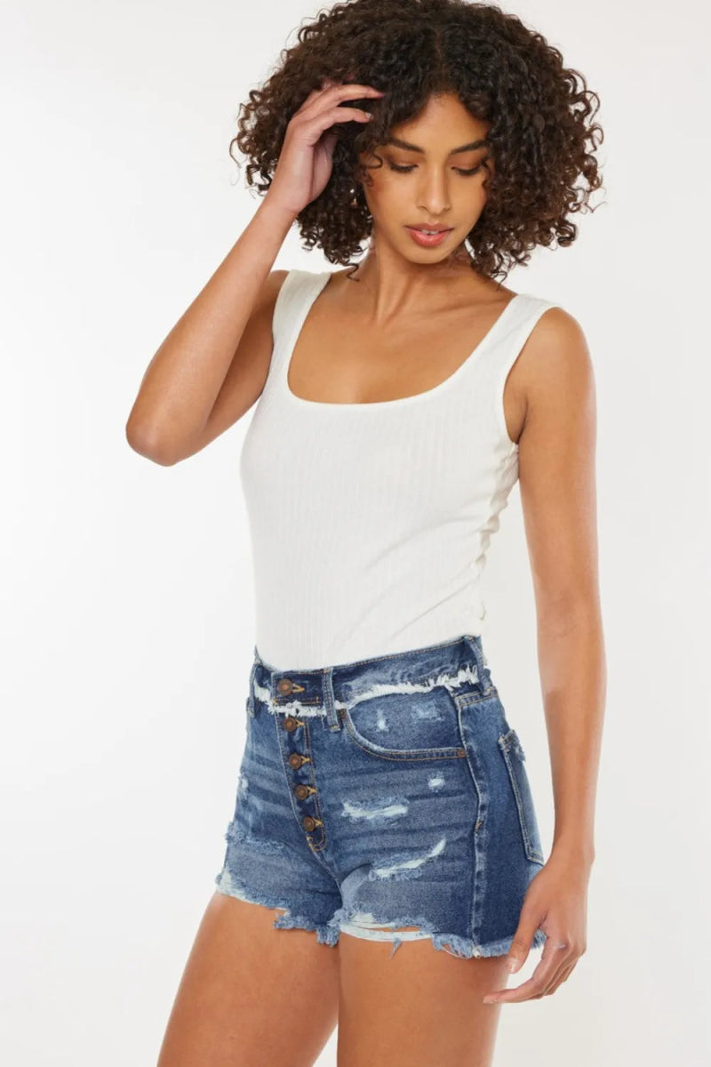 Kancan Distressed Button Fly Denim Shorts for Summer Style - Love Salve 