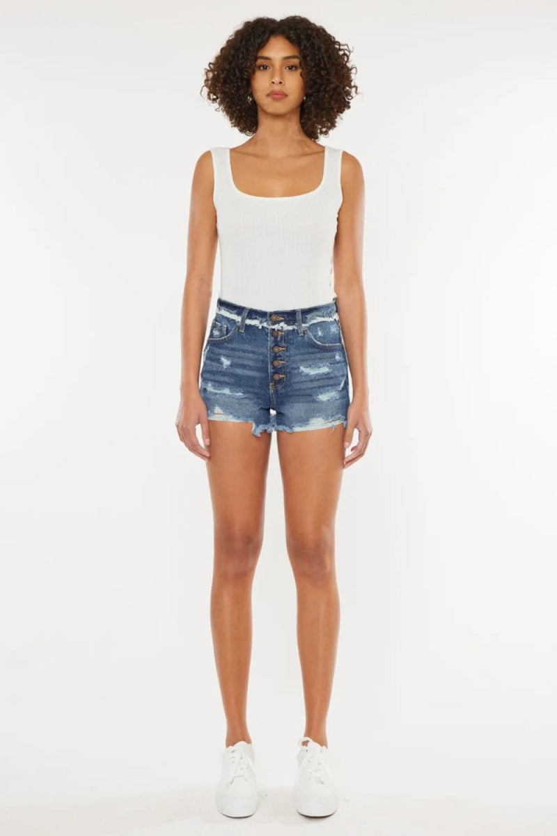 Kancan Distressed Button Fly Denim Shorts for Summer Style - Love Salve 
