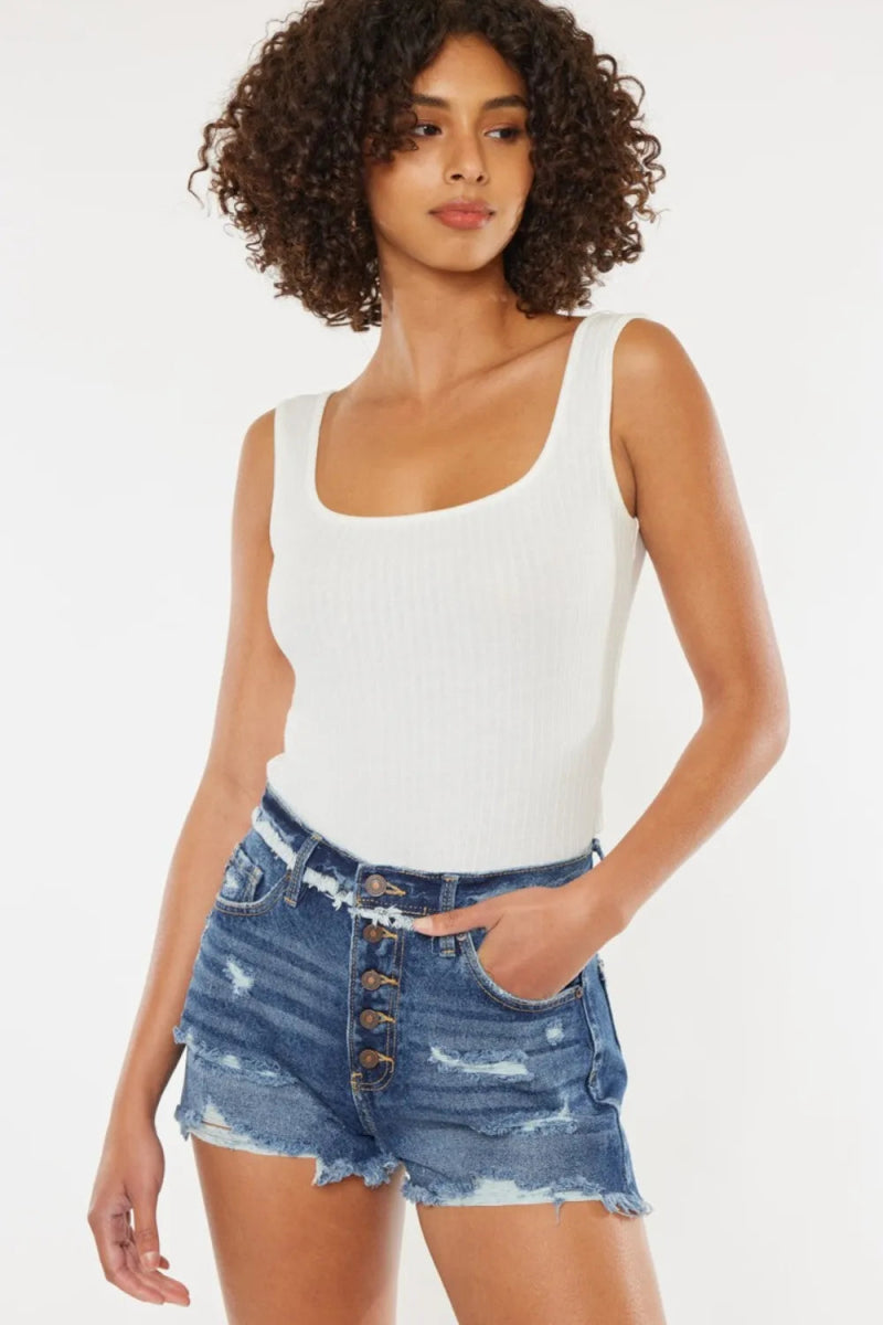 Kancan Distressed Button Fly Denim Shorts for Summer Style - Love Salve 